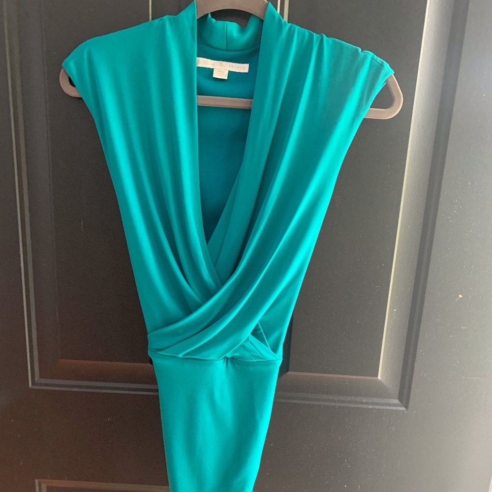 Boston Proper Teal Faux Wrap Sleeveless Dress 6